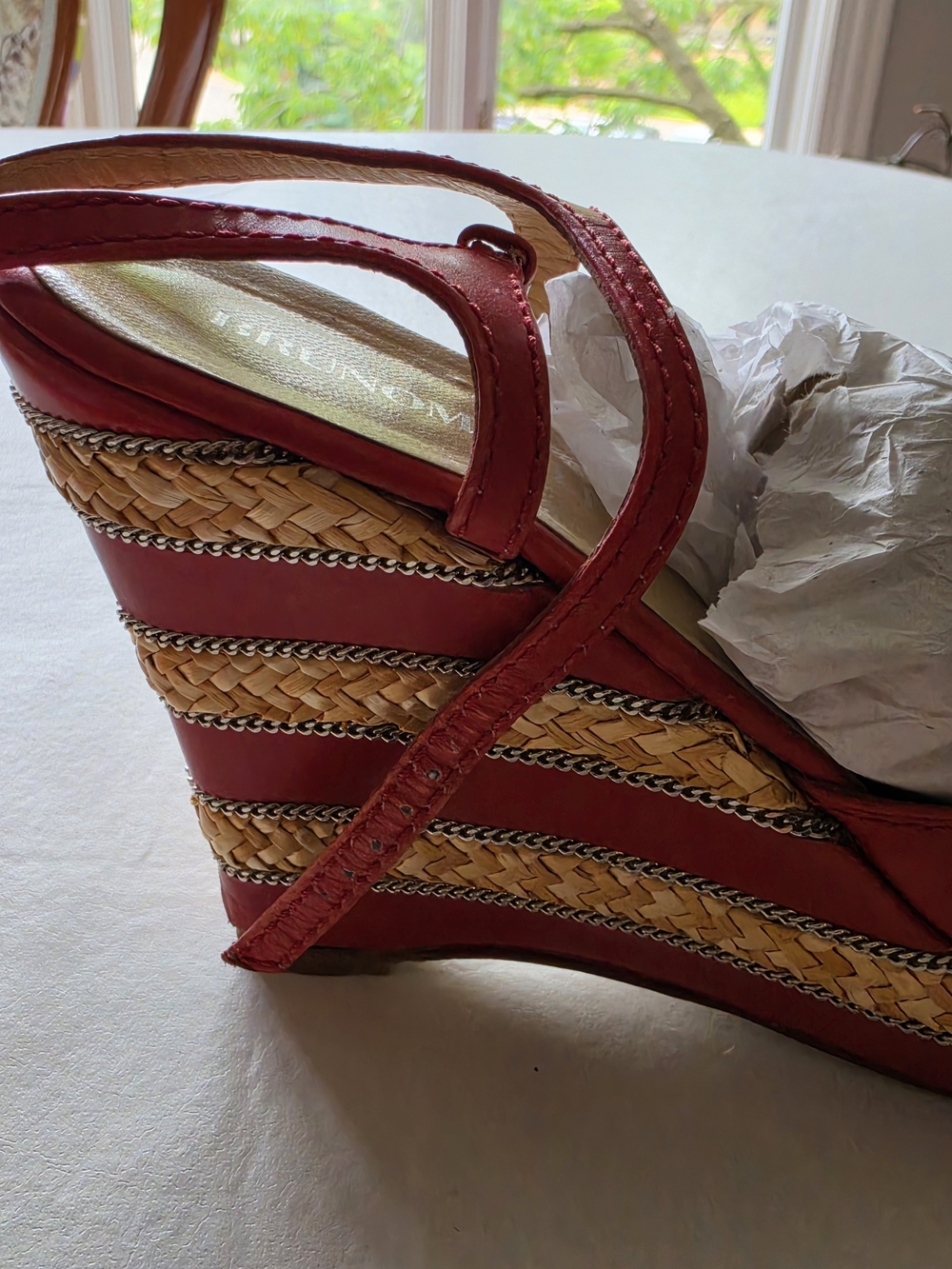 Bruno Magli Red Braided Rope Wedge Sandals